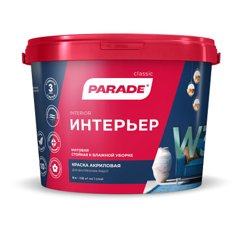 Краска Parade W3 Интерьер для стен и потолков акриловая белая База А (фото 1)